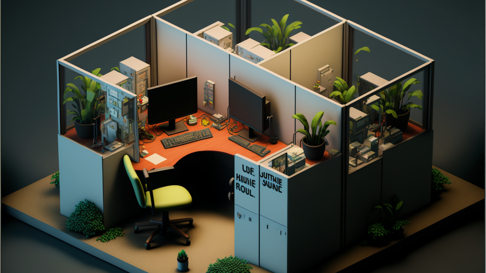 cubicle office in the style of a platform game