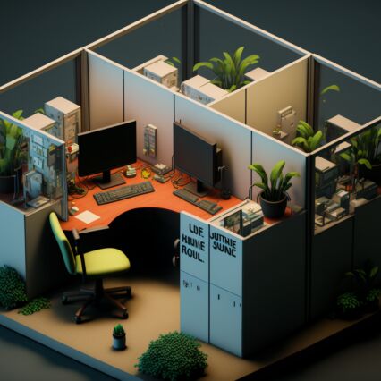 cubicle office in the style of a platform game